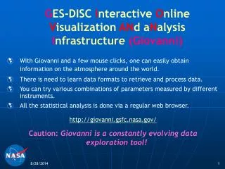 G ES-DISC I nteractive O nline V isualization AN d a N alysis I nfrastructure ( Giovanni)