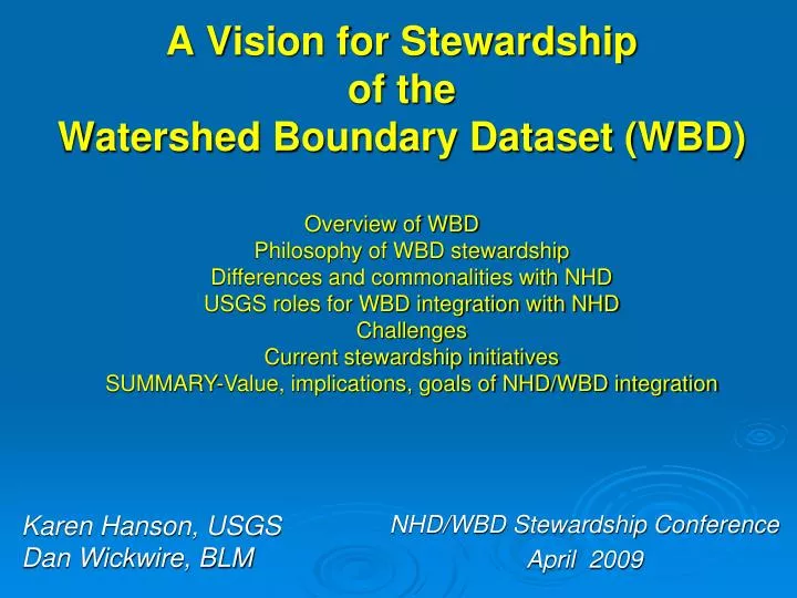 a vision for stewardship of the watershed boundary dataset wbd