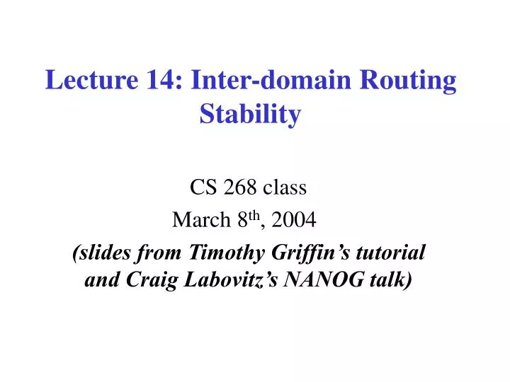 lecture 14 inter domain routing stability