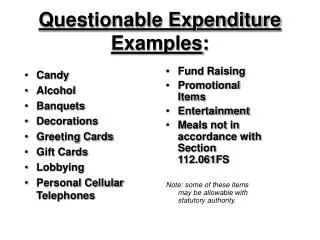 Questionable Expenditure Examples :