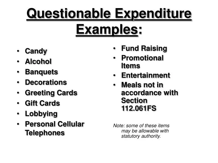 questionable expenditure examples