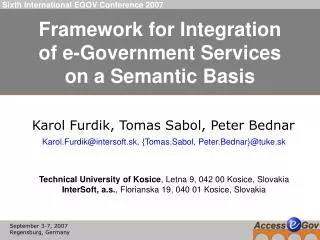 Framework for Integration of e-Government Services on a Semantic Basis