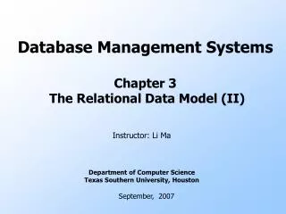Database Management Systems Chapter 3 The Relational Data Model (II)