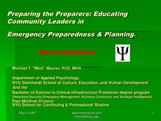 Preparing the Preparers: Educating Community Leaders in Emergency Preparedness &amp; Planning.