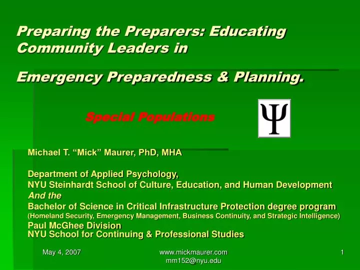 preparing the preparers educating community leaders in emergency preparedness planning