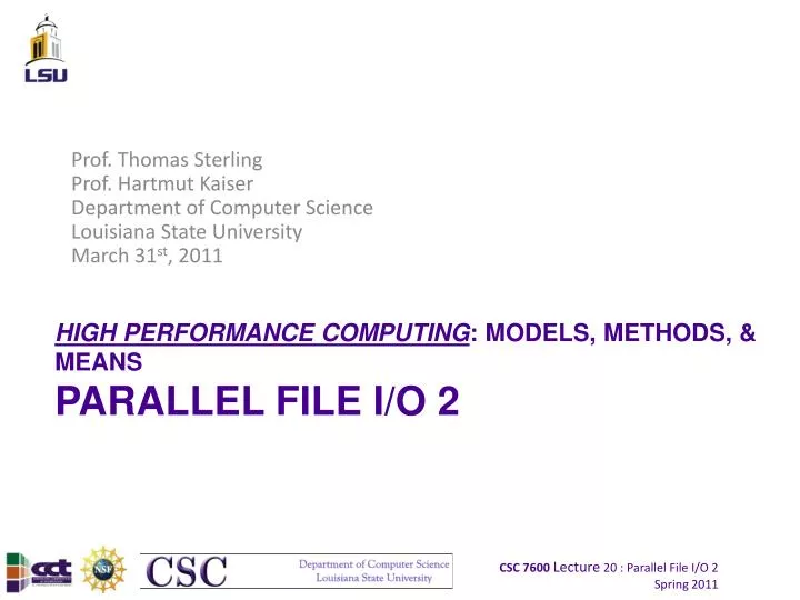 high performance computing models methods means parallel file i o 2