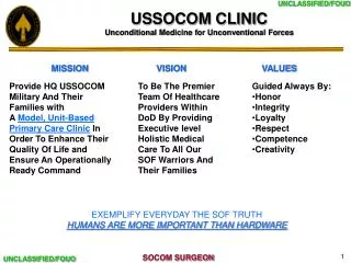 USSOCOM CLINIC Unconditional Medicine for Unconventional Forces