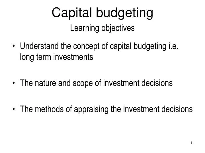 capital budgeting learning objectives
