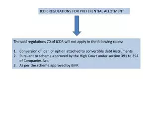 ICDR REGULATIONS FOR PREFERENTIAL ALLOTMENT