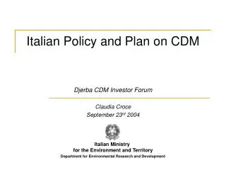 Italian Policy and Plan on CDM