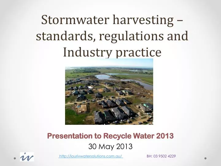 stormwater harvesting standards regulations and industry practice