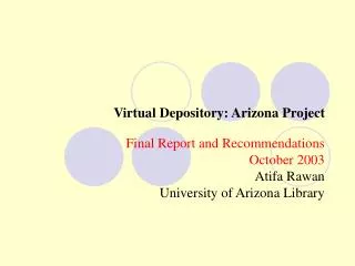 Virtual Depository: Arizona Project