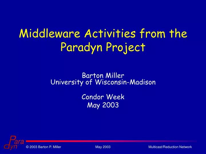 middleware activities from the paradyn project