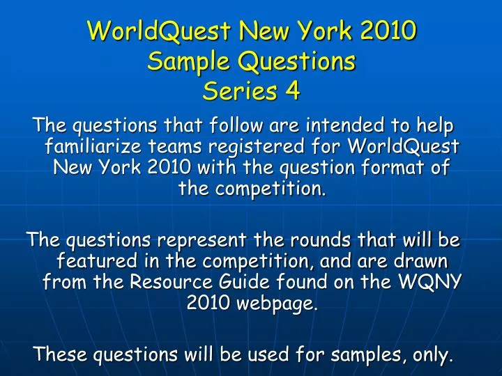 worldquest new york 2010 sample questions series 4