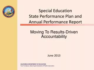 Special Education State Performance Plan and Annual Performance Report