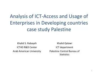 Analysis of ICT-Access and Usage of Enterprises in Developing countries case study Palestine