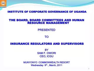 INSTITUTE OF CORPORATE GOVERNANCE OF UGANDA