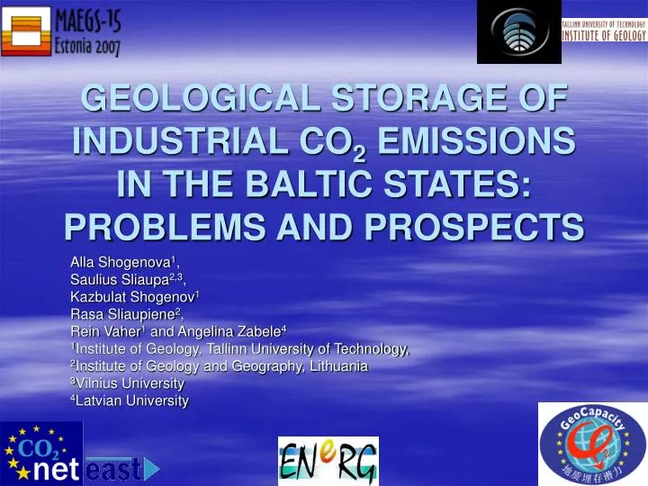 geological storage of industrial co 2 emissions in the baltic states problems and prospects