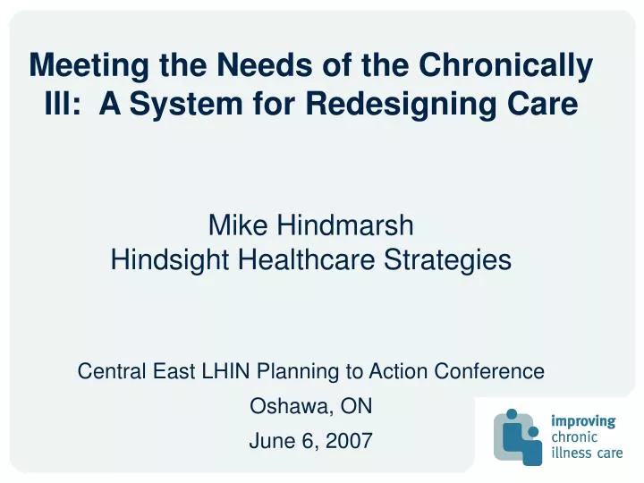 meeting the needs of the chronically ill a system for redesigning care