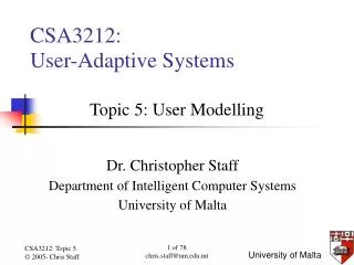 CSA3212: User-Adaptive Systems