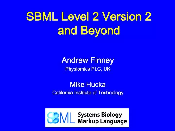 sbml level 2 version 2 and beyond