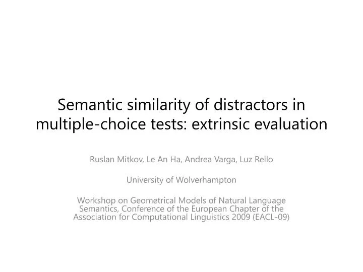 semantic similarity of distractors in multiple choice tests extrinsic evaluation