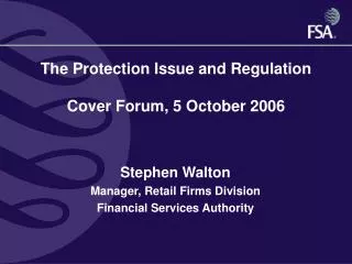 The Protection Issue and Regulation Cover Forum, 5 October 2006