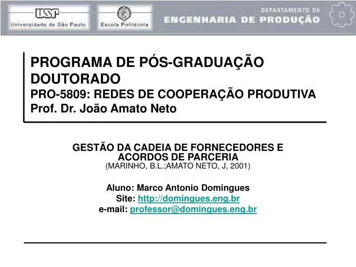 programa de p s gradua o doutorado pro 5809 redes de coopera o produtiva prof dr jo o amato neto