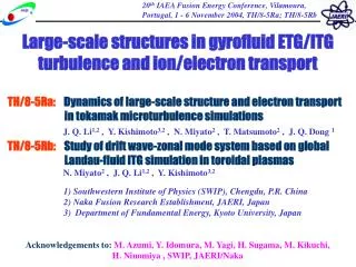 L arge-scale structure s in gyrofluid ETG/ITG turbulence and ion/electron transport