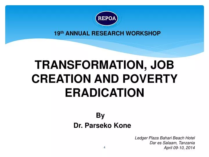transformation job creation and poverty eradication