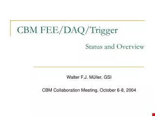 CBM FEE/DAQ/Trigger