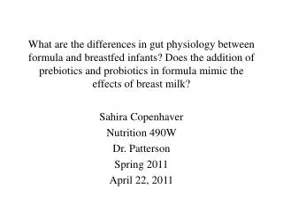 Sahira Copenhaver Nutrition 490W Dr. Patterson Spring 2011 April 22, 2011