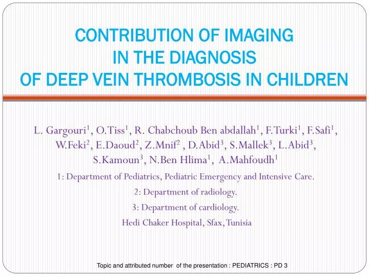 contribution of imaging in the diagnosis of deep vein thrombosis in children