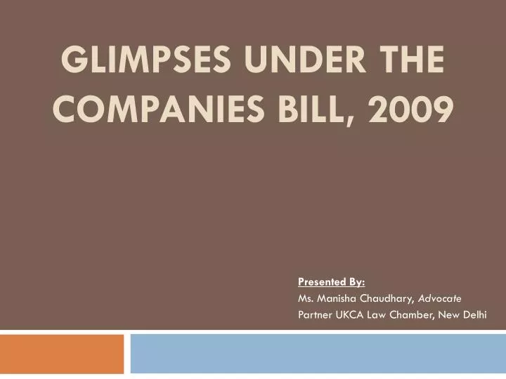 glimpses under the companies bill 2009