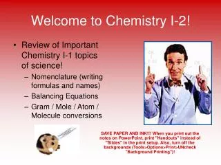 Welcome to Chemistry I-2!