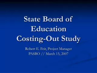 State Board of Education Costing-Out Study