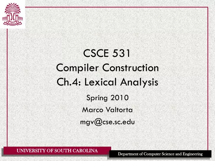 csce 531 compiler construction ch 4 lexical analysis
