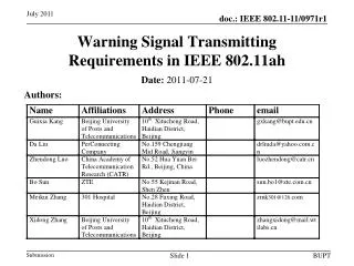 Warning Signal Transmitting Requirements in IEEE 802.11ah