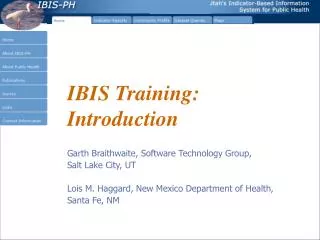 IBIS Training: Introduction