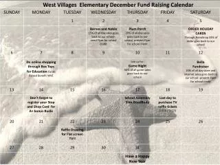 West Villages Elementary December Fund Raising Calendar