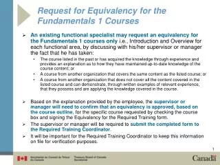 Request for Equivalency for the Fundamentals 1 Courses