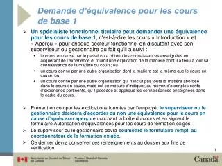 demande d quivalence pour les cours de base 1