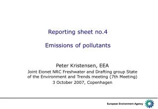 Reporting sheet no.4 E missions of pollutants