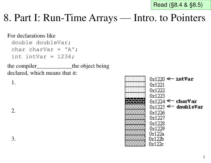 8 part i run time arrays intro to pointers