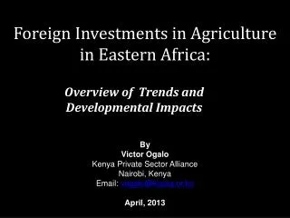 Foreign Investments in Agriculture in Eastern Africa: