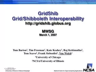 GridShib Grid/Shibboleth Interoperability gridshib.globus MWSG March 1, 2007
