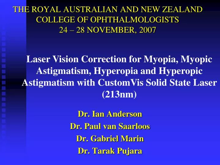 the royal australian and new zealand college of ophthalmologists 24 28 november 2007