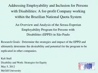Kali Stull Disability and Work: Strategies for Equity May 5, 2012 McGill University