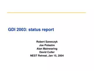 GDI 2003: status report