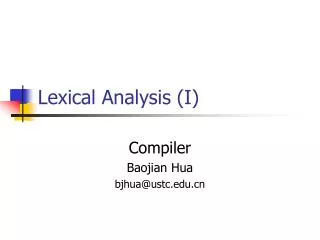 Lexical Analysis (I)